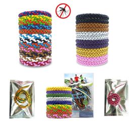 Anti-Itch Gel Mosquito Repellent Bracelet Single and Double Colour Vegetable Essential Oil Mosquito Repellents Leather Bracelets Retro Woven WH0099