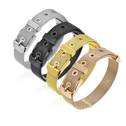10Pcs/Lot Stainless Steel Mesh Bracelets Slide Letter Charms Bracelet For Women Men Jewellery Wristband Rose Gold Black Bangle Gift