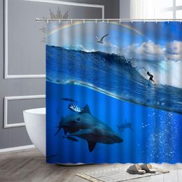 Ses fish world Fabric Bathroom Waterproof Shower Curtain with Bath Mat 3459 