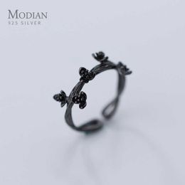 Plum Blossom Tree Branch Open Adjustable Finger Ring for Women Sterling Silver 925 Plant Ethnic Style Fine Jewellery 210707