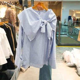 Shawl Collar Long-sleeved Stripes Shirt Women Spring Fashion Long Sleeve Blouse Loose Office Lady Elegant Tops 49926 210422