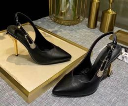 Mode Luxus Designer Kleid Schuhe High Heels sexy spitze Zehen All-Match Damen Sandalen Leder schlanke Metalldekoration große Größe 35-42