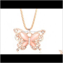 Necklaces & Pendants Jewelry Drop Delivery 2021 Beautifully Fashion Rose Gold Plated Opal Pendant Sweater Chain Gift Charm Butterfly Necklace