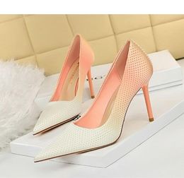 New Women 9.5cm High Heels Scarpin Pumps Lady Fetish Gradient Heels Wedding Bridal Stripper Blue Quality Shoes