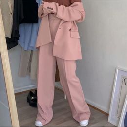 Woman Pants Pink Wide Leg Women High Waist Fashion Office Wear Pant Suits Trousers 210430