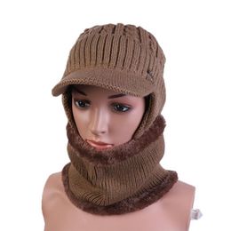 Winter Hat Men Knitted Scarf Women Thick Earmuff Male Woolen Hats Outdoor Cap Set