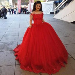 Charming Red Evening Dress with Lace Appliques Beads Off The Shoulder Ball Gown for Formal Occasions Custom Made