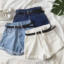 Women Summer Denim Shorts With Free Belt High Waist Loose Casual Slim Jeans Mujer Femme Korea 210419