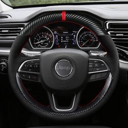 For Jeep Wrangler Compass Grand Commander Renegade Grand Cherokee DIY custom leather hand-sewn car interior steering wheel cover