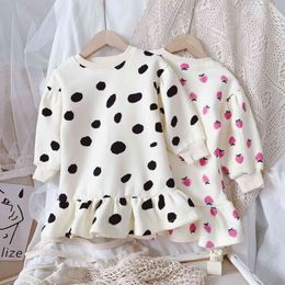 FOCUSNORM Autumn Winter 1-8Y Lovely Infant Kids Girls Dress Pattern Print Long Sleeve Ruffles A-Line Dress 2 Style Q0716