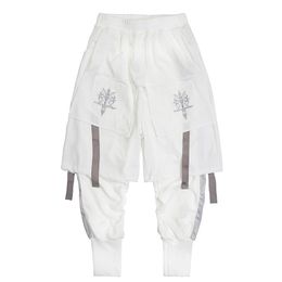 Techwear Double Layer Tactical Ribbons Cargo Pants Men Harajuku Embroidery Joggers Trousers Hip Hop Function Casual Streetwear 210715