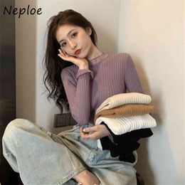 Elegant Mesh Patchwork Knit Sweater Women High Neck Pullover Long Sleeve Pull Femme Spring Slim Sueter Wild 210422