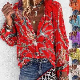 Print Shirts And Blouses Long Sleeve Spring Autumn Tops For Women Stand Collar Plus Size Chemise Femme Ladies Women's &