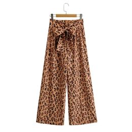 Women Leopard Print Bow Decoration Wide Leg Pants Casual Lady Loose Trousers P1970 210430