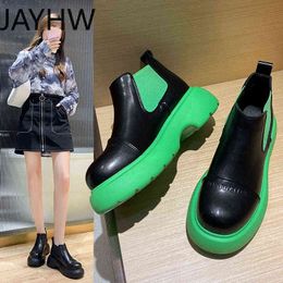 Women's Boots New Thick-soled Short Martin British Style Green Bottom Chelsea Spring and Autumn Single Ankle H1115