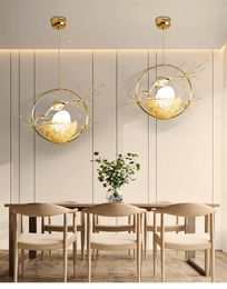 Art Cottagecore Decor Golden Lamps Bird'S Nest Led Chandeliers Lighting For Bedroom Living Room Loft Retro Suspension Luminaire Design