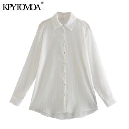 Women Fashion Semi-Sheer Metallic Thread Striped Blouses Long Sleeve Button-up Female Shirts Chic Tops 210420