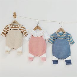 Infant Baby Boys Girls Stripe Long Sleeve Top + Rompers Panty-hose Clothing Sets Autumn Winter Kids Boy Girl Suit Clothes 210521