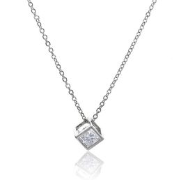 925 sterling silver square pendant necklace with zircon delicate beautiful birthday present