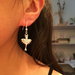 Ballet Girl Earrings 2021 Trend High Quality Cubic Zircon Crystal Pink White Women Jewellery Wedding Party Gift