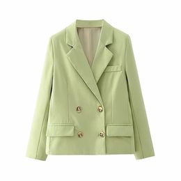 vintage ladies pocket jackets autumn button-fly women jacket green long sleeve female suit notched collar girls suits 210527