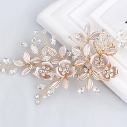 Trendy Gold Flower Hairpin Bridal Wedding Headpiece Hair ornaments Bride Hair Jewellery Handmade