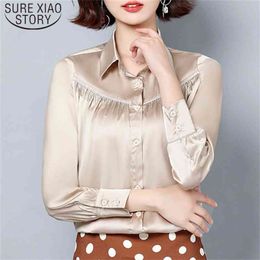 Solid Plus Size Office Lady Clothes White Black Silk Blouse Women blusas mujer de moda Spring Long Sleeve Shirt 8937 50 210506