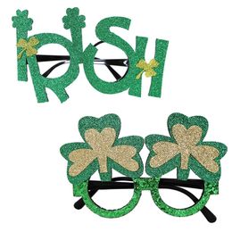 St. Patrick's Day Decoration Glasses Green Hat Clover Party Children Dress Up Frame Holiday Decorate W2