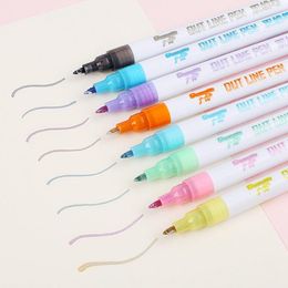 Highlighters 8 Colors/Set Gift Card Writing Drawing Pens Double Line Outline Pen Stationery