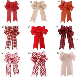 NEWChristmas Tree Bows Red Cotton Linen Bowknot Ornaments for Wreath Window Holiday Indoor Outdoor Decorations LLF11283