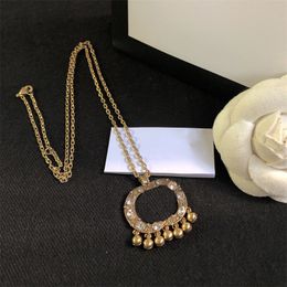 Women Men Letter Bells Pendant Necklace With Box Diamond Bling Exquisite Jewelry Gold Trendy Festival Gift Unisex Chains