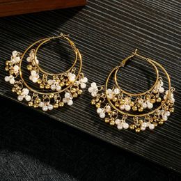 Classic Retro Gold Round Alloy Pearl Beads Tassel Earrings For Women Bohemia Jhumka Earrings Indian Jewellery Oorbellen