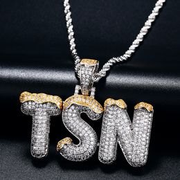 A-Z Custom Name Letters Pendant Necklace Double Color With Rope Chain For Men Women Cubic Zircon HipHop Jewelry Gift