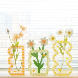 Vases Striped Transparent Acrylic Floral Container Decorative Shop Design Wedding Party Office Home Decoration Desktop Ornaments