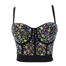 Tank Tops Push Up Bralette Colorful Acrylic Short Nightclub Party Sexy Top With Built In Bra Female Crop Top Women Camis Tops X0726