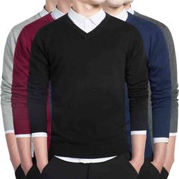 Sweater Men Casual V-Neck Pullover Men Slim Long Sleeve Mens Sweaters Knitted Pull Homme Men Autumn Sweater Black Clothing 210809