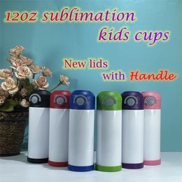 12oz Sublimation straight tumblers with novel lids blank Skinny thermos mug Stainless Steel white Water Bottle Creative portable Double wall Vacuum Insulated Cups