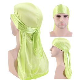 Unisex Silky Satin Doo Rag Breathable Turban Hat Wigs Biker Long Tail Headwrap Chemo Cap Pirate Hat Men Hair Accessories Durag