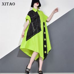 XITAO Europe Women Irregular Causal Dress Loose Patchwork Short Sleeve The Streets Summer New Fashion Dress Women DMY4924 210331