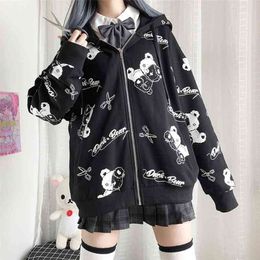 Deeptown gótico moletom mulheres preto zip up hoodie moda outono roupas e menina hoodies coreano manga longa emo pulôver 210825