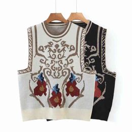 Vintage Woman Loose Chinese Style Embroidery Knitted Vest Spring Fashion Ladies Sleeveless Sweaters Female Casual Tank 210515