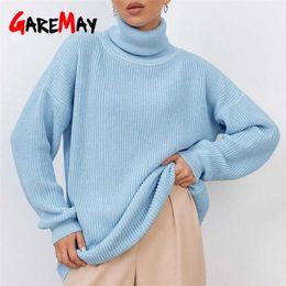 Women's Oversize Sweater Black Turtleneck Long Sleeve Autumn Loose Blue Jumper Beige Knitted Warm Sweaters for Women 211018