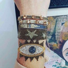 BLUESTAR 3d Turkish Eye Bracelet fashion Star Pulseras Mujer Moda Fashion Crystal Handmade MIYUKI Bead Bracelets 2021