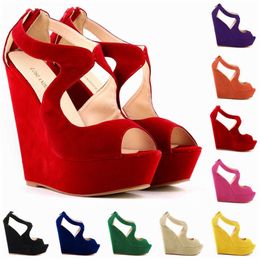 2021 Fashion High Platform Women Casual Sandals Peep Toe Summer High Heel Shoes Cut-Outs Ladies Office Work Wedges Sandals 14CM Y0721