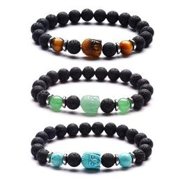 Yoga Chakra Natural stone Buddha beads strand bracelet Tiger eye amethyst Crystal lava rock oil diffuser bracelets for women men