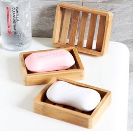 Natural Bamboo Wood Soap Dish Bathroom Tray Sink Deck Bathtub Storage Self Draining Bar Dishes Sponge Holders Stand SN2828