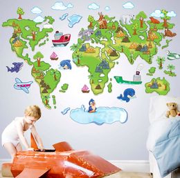 Europe Style Creative Cartoon World Map DIY Removable Wall Stickers Kids Room Nursery Living Room Home Decor Wall Decal ABC1001 210420