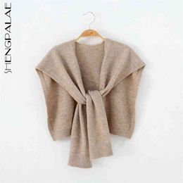 Shoulder Knitted Shawl Women's Autumn Winter Cervical Protection Warm Solid Colour Knot Cape Scarf Fashion 5A940 210427