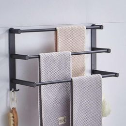 Towel Racks 1/2/3Tiers 60cm Hanger Wall Mounted Rack Aluminum Alloy Bathroom Bar Rail Matte Black Silver Holder EU