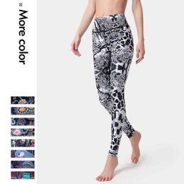 Women High Waist Yoga Pants Printed Sport Leggings Stretchy Running Pants Sport Trousers Workout Gym Tight Women Slim Sportswear H1221